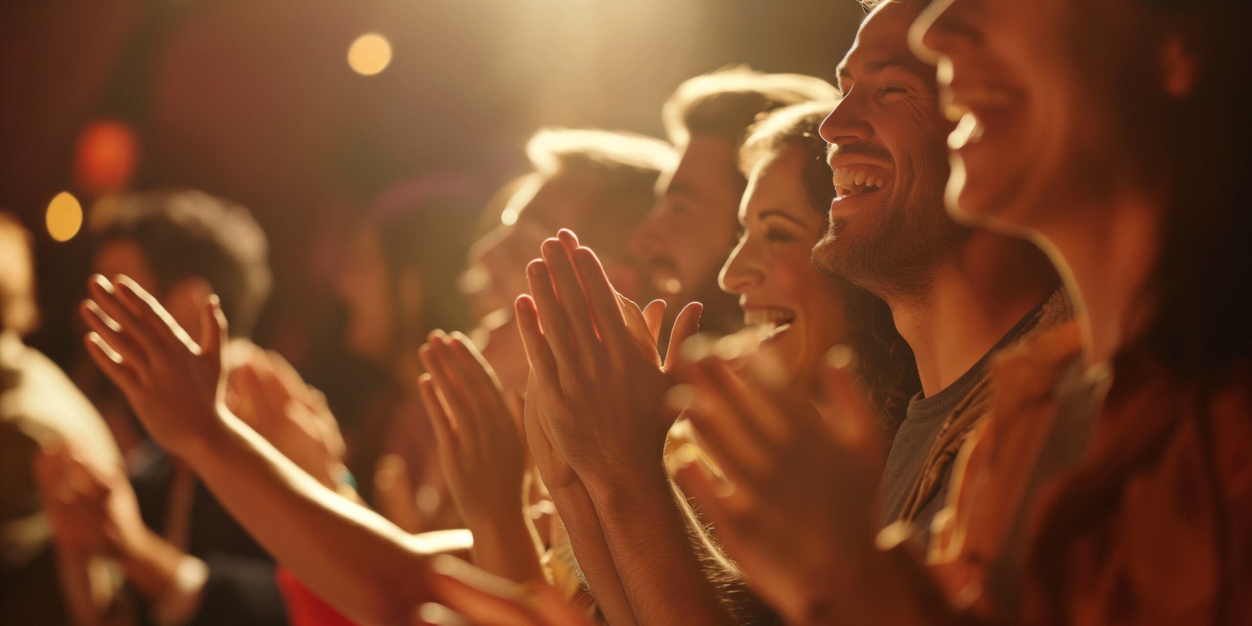An intimate and warm scene of people clapping hands at a close-knit event or small concert Community Events Program